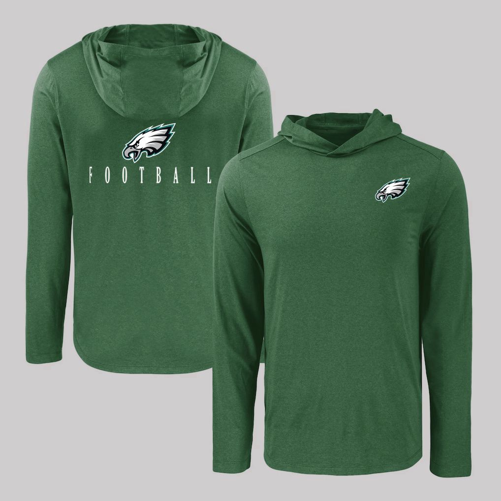 Men 2026 NFL Philadelphia Eagles Hooded long sleeved T-shirt Green 05->nfl t-shirts->Sports Accessory